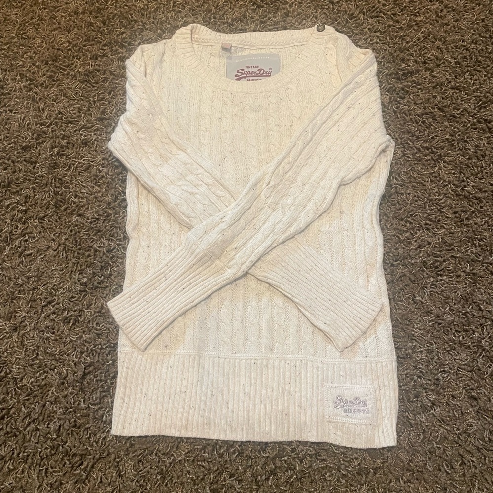 Superdry Cream Textured Knit Crew Neck Sweater